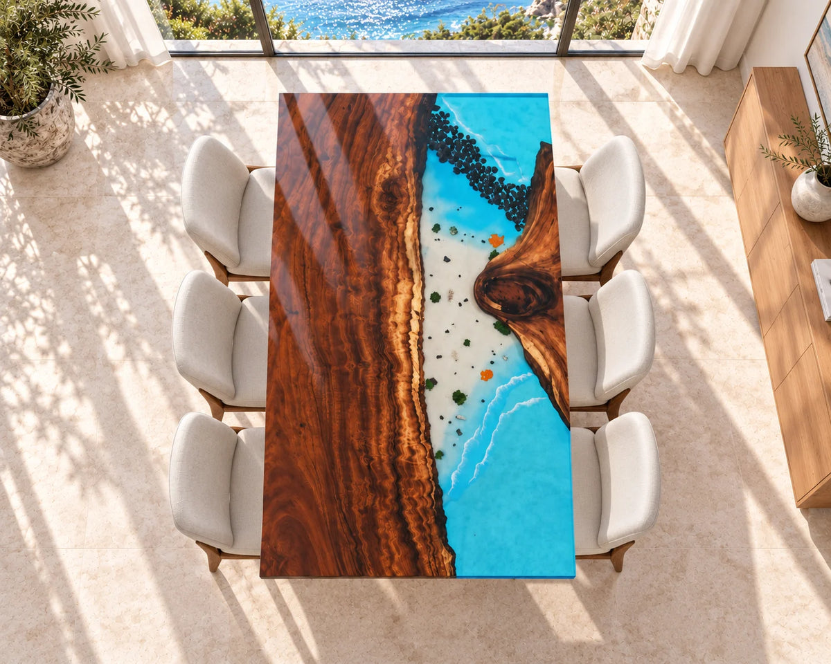 Aurorawoodart Custom Walnut Waves Beach Dining Table DT162