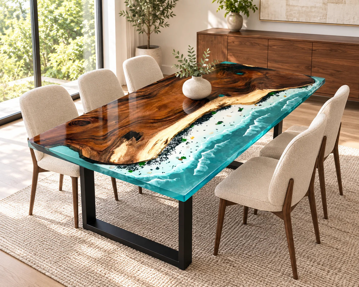 Aurorawoodart Custom Walnut Waves Beach Dining Table DT163