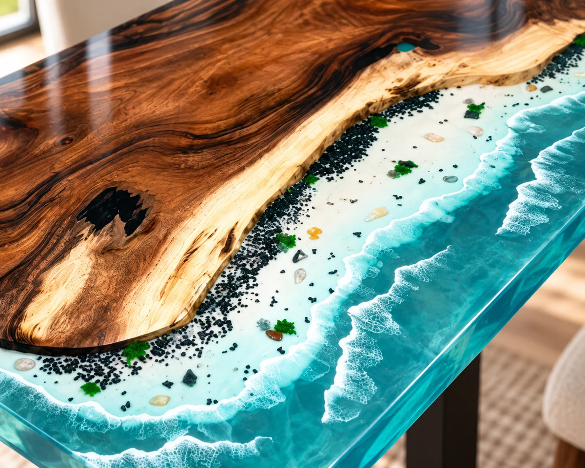 Aurorawoodart Custom Walnut Waves Beach Dining Table DT163