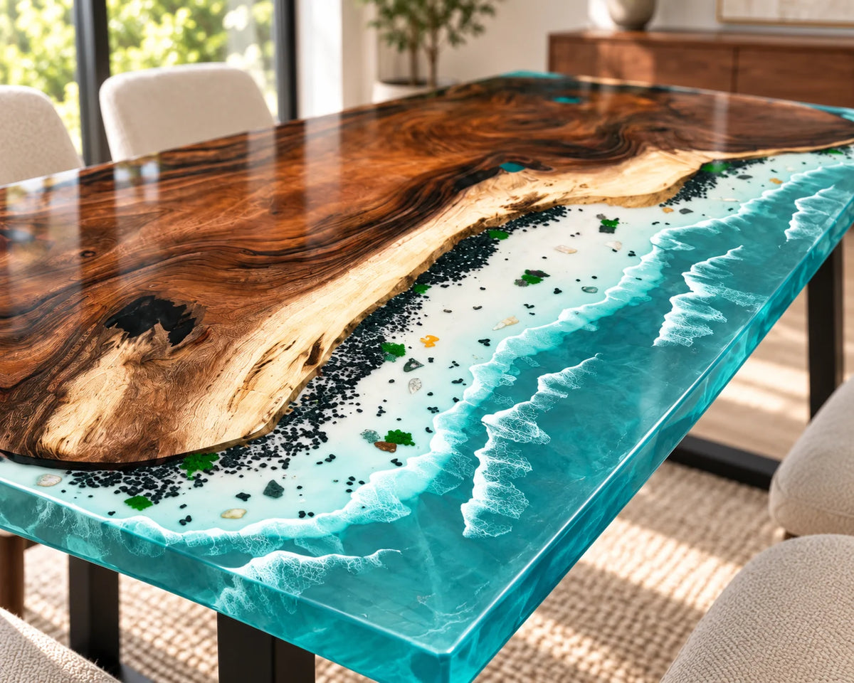 Aurorawoodart Custom Walnut Waves Beach Dining Table DT163