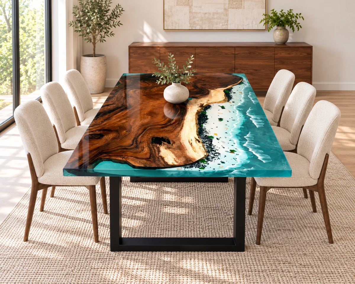 Aurorawoodart Custom Walnut Waves Beach Dining Table DT163