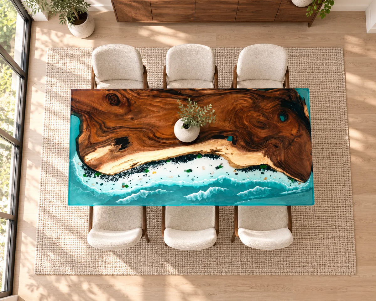 Aurorawoodart Custom Walnut Waves Beach Dining Table DT163