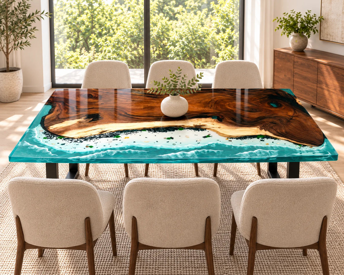 Aurorawoodart Custom Walnut Waves Beach Dining Table DT163