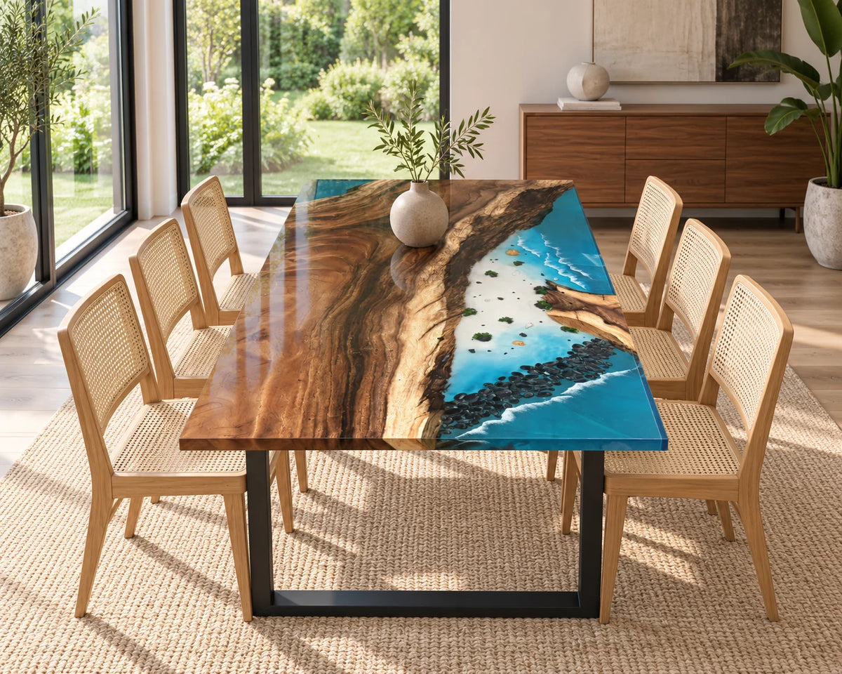Aurorawoodart Custom Walnut Waves Beach Dining Table DT164
