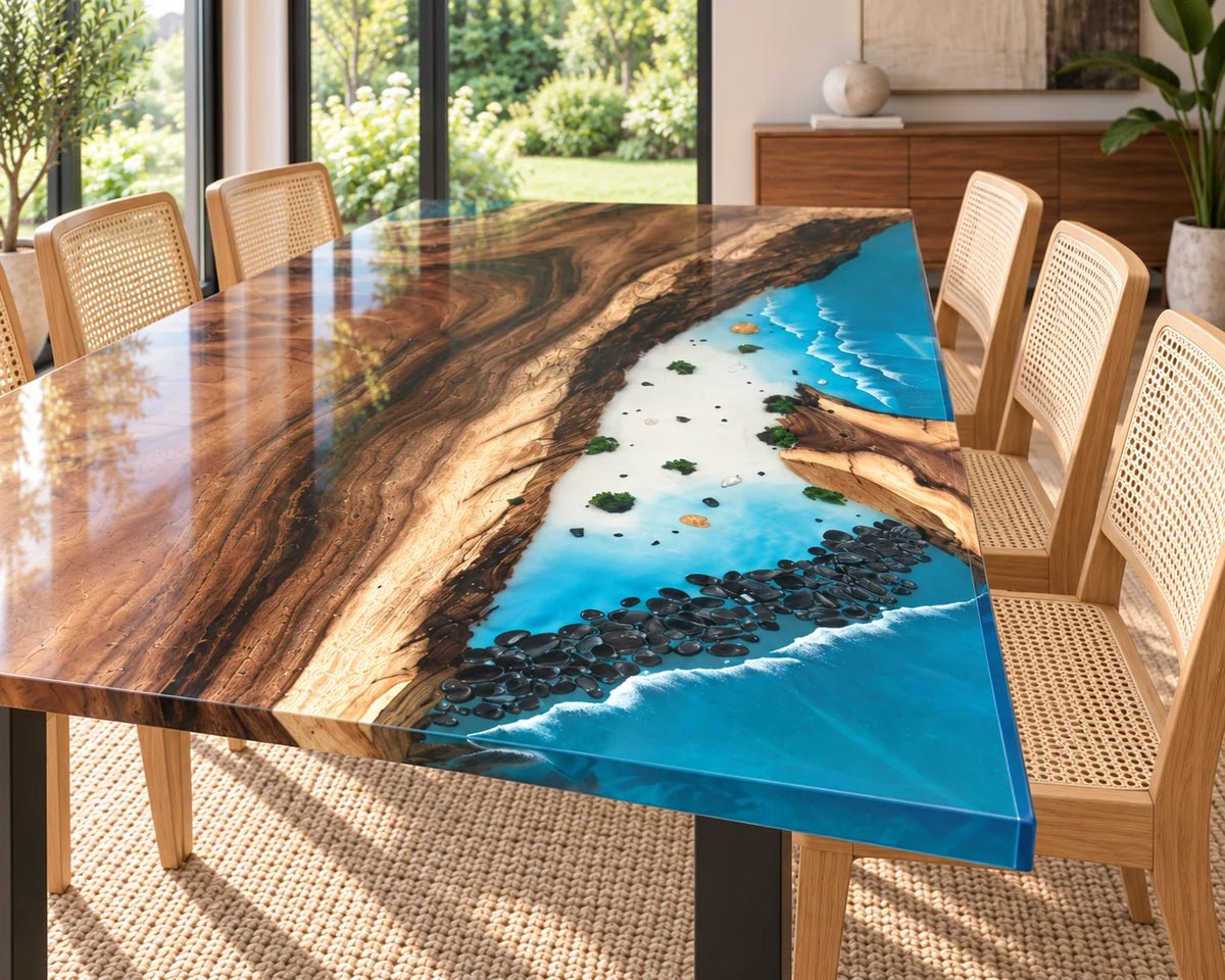 Aurorawoodart Custom Walnut Waves Beach Dining Table DT164