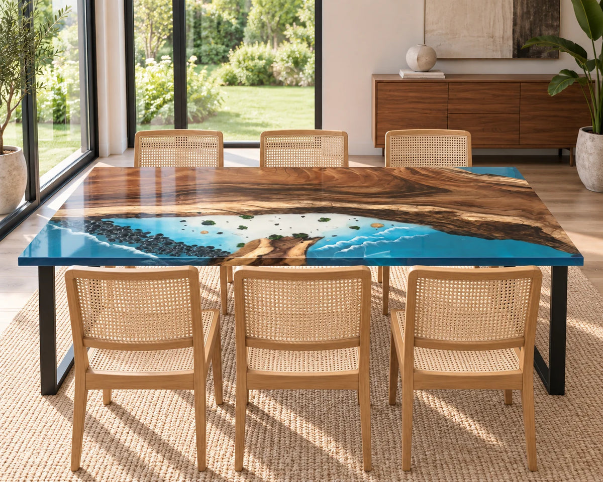 Aurorawoodart Custom Walnut Waves Beach Dining Table DT164