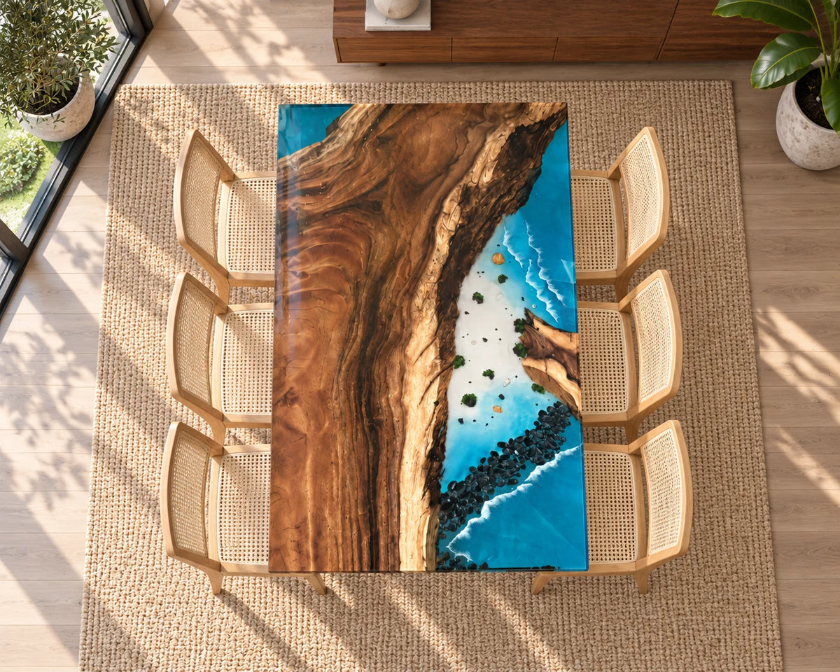 Aurorawoodart Custom Walnut Waves Beach Dining Table DT164