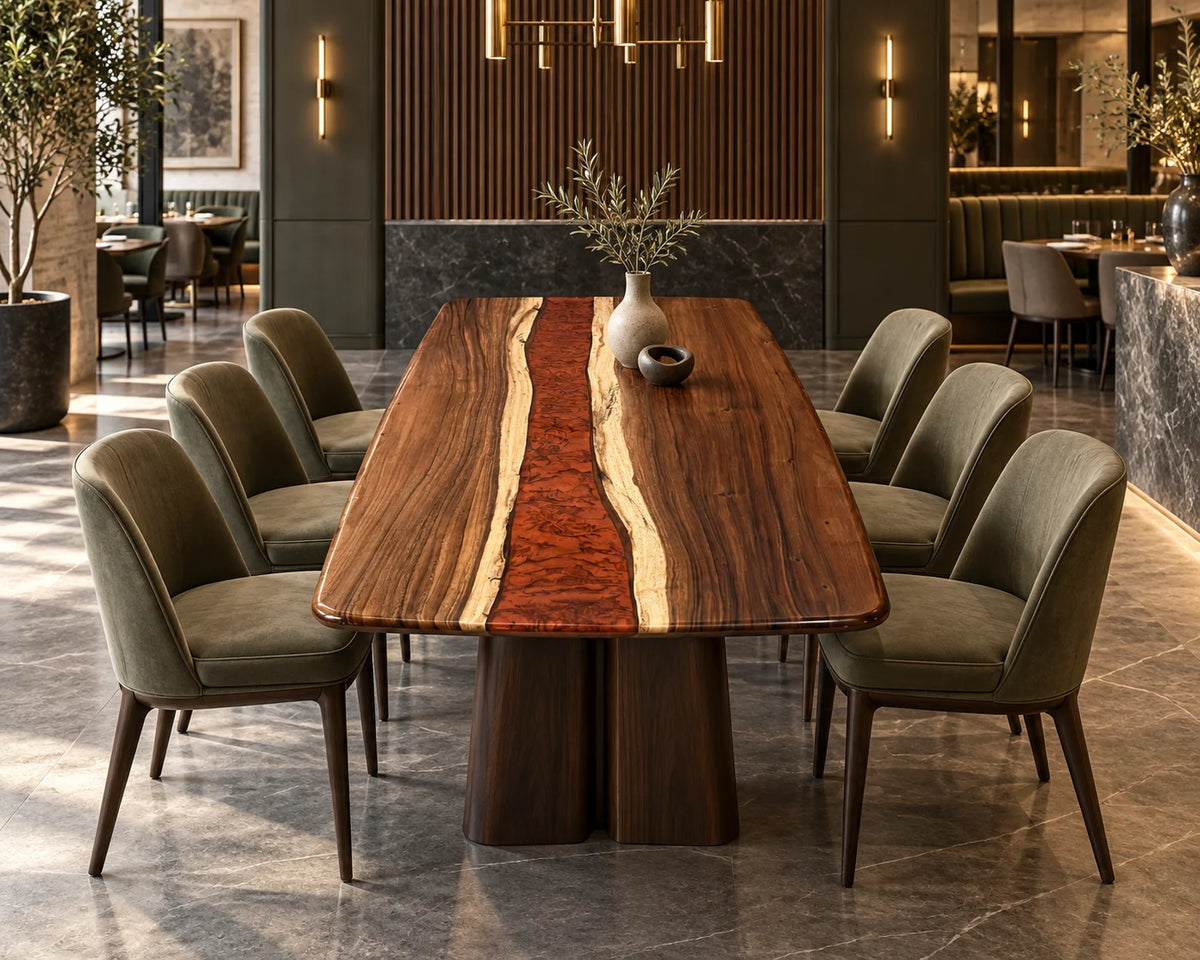 Aurorawoodart Custom Walnut Red Epoxy River Dining Table DT167