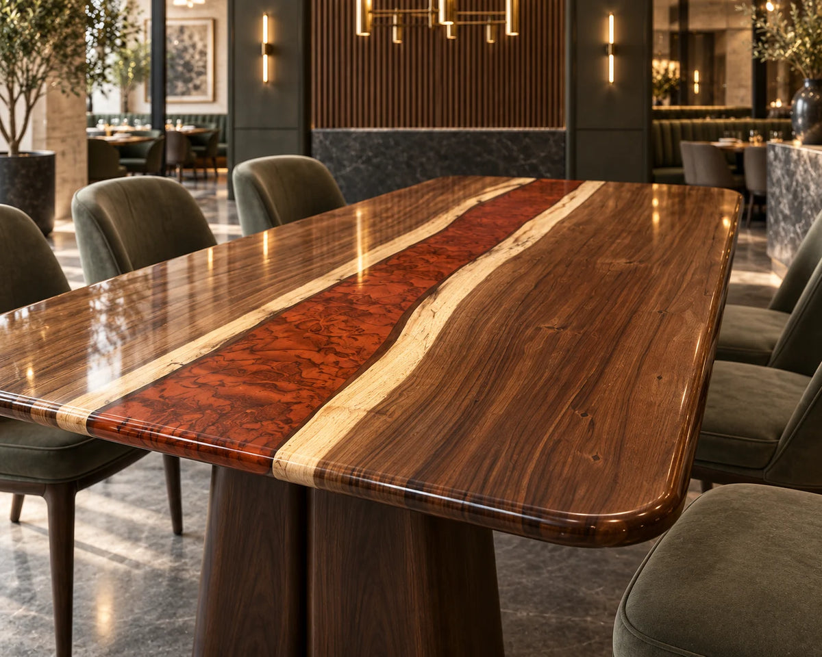 Aurorawoodart Custom Walnut Red Epoxy River Dining Table DT167