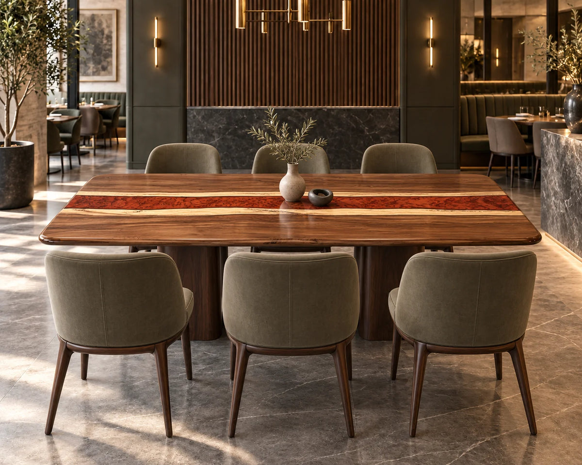 Aurorawoodart Custom Walnut Red Epoxy River Dining Table DT167