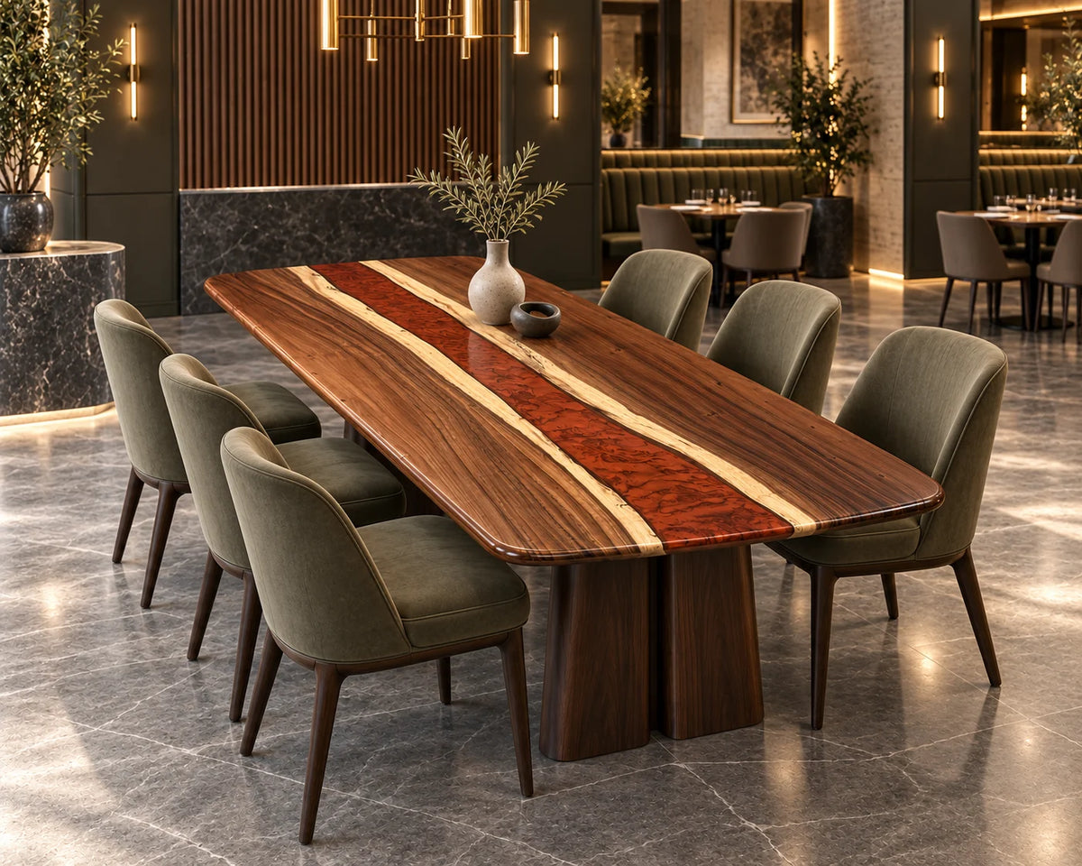 Aurorawoodart Custom Walnut Red Epoxy River Dining Table DT167