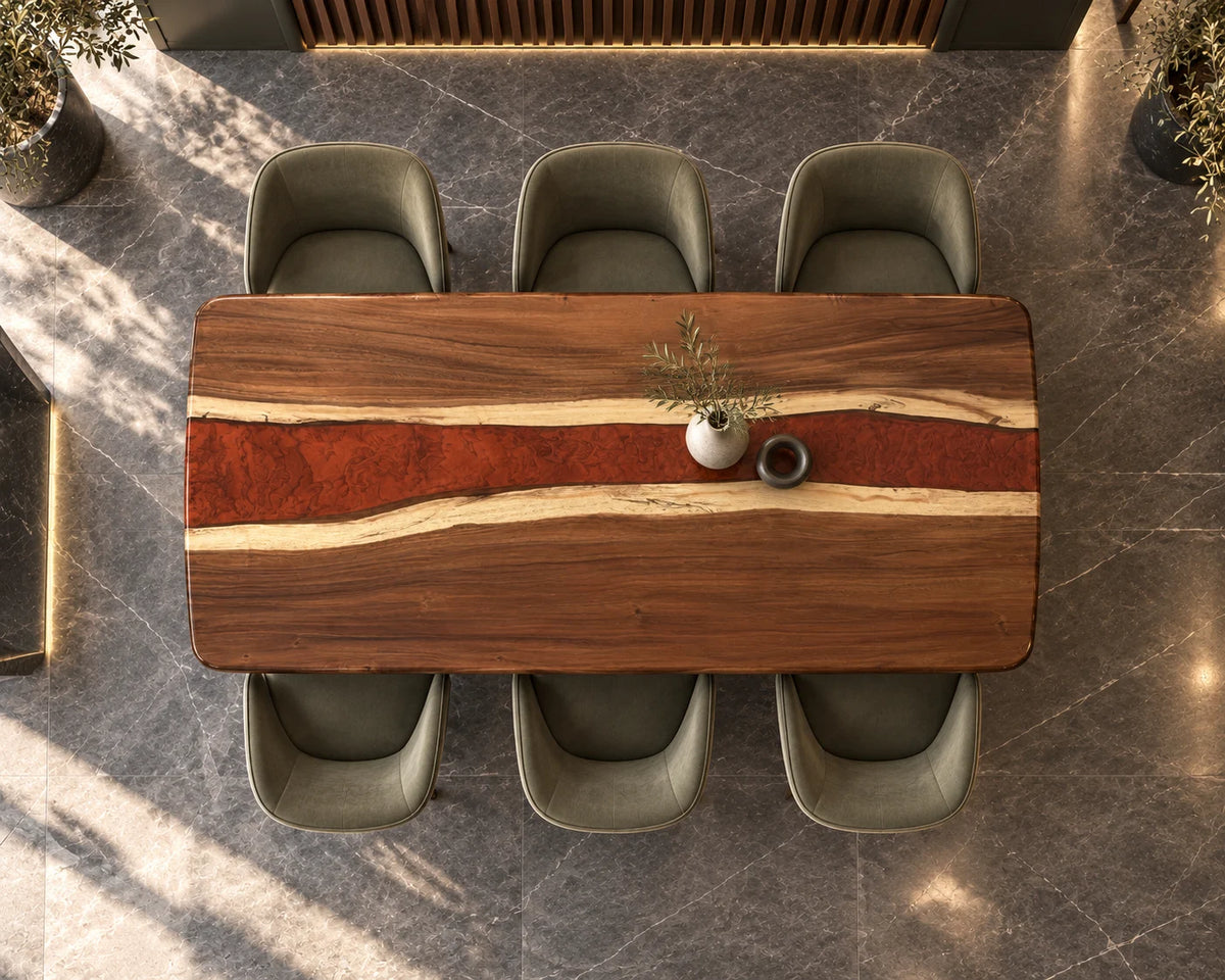 Aurorawoodart Custom Walnut Red Epoxy River Dining Table DT167