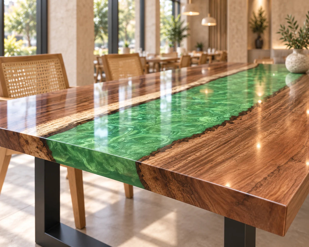 Aurorawoodart Custom Walnut Green Epoxy River Dining Table DT169