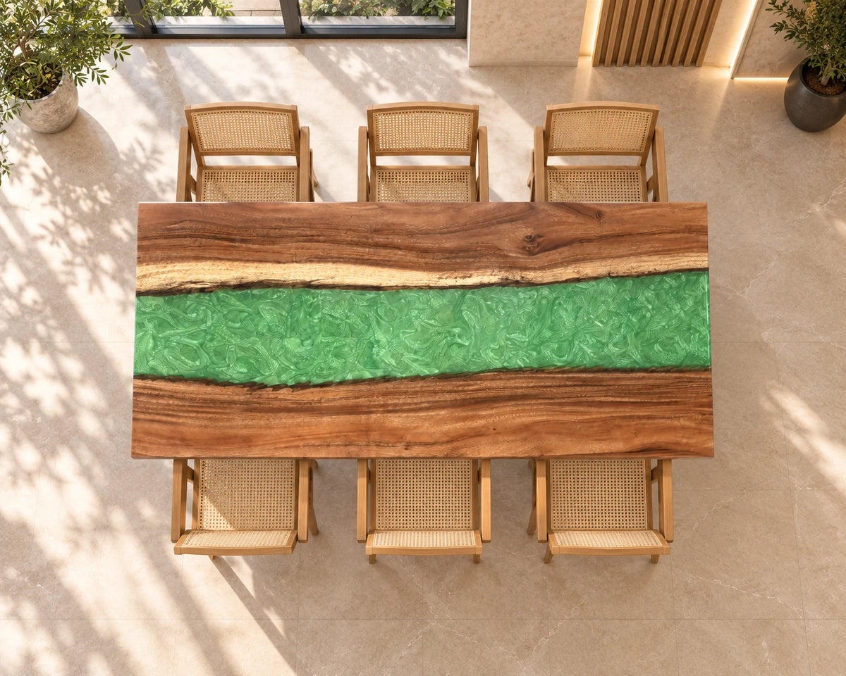 Aurorawoodart Custom Walnut Green Epoxy River Dining Table DT169