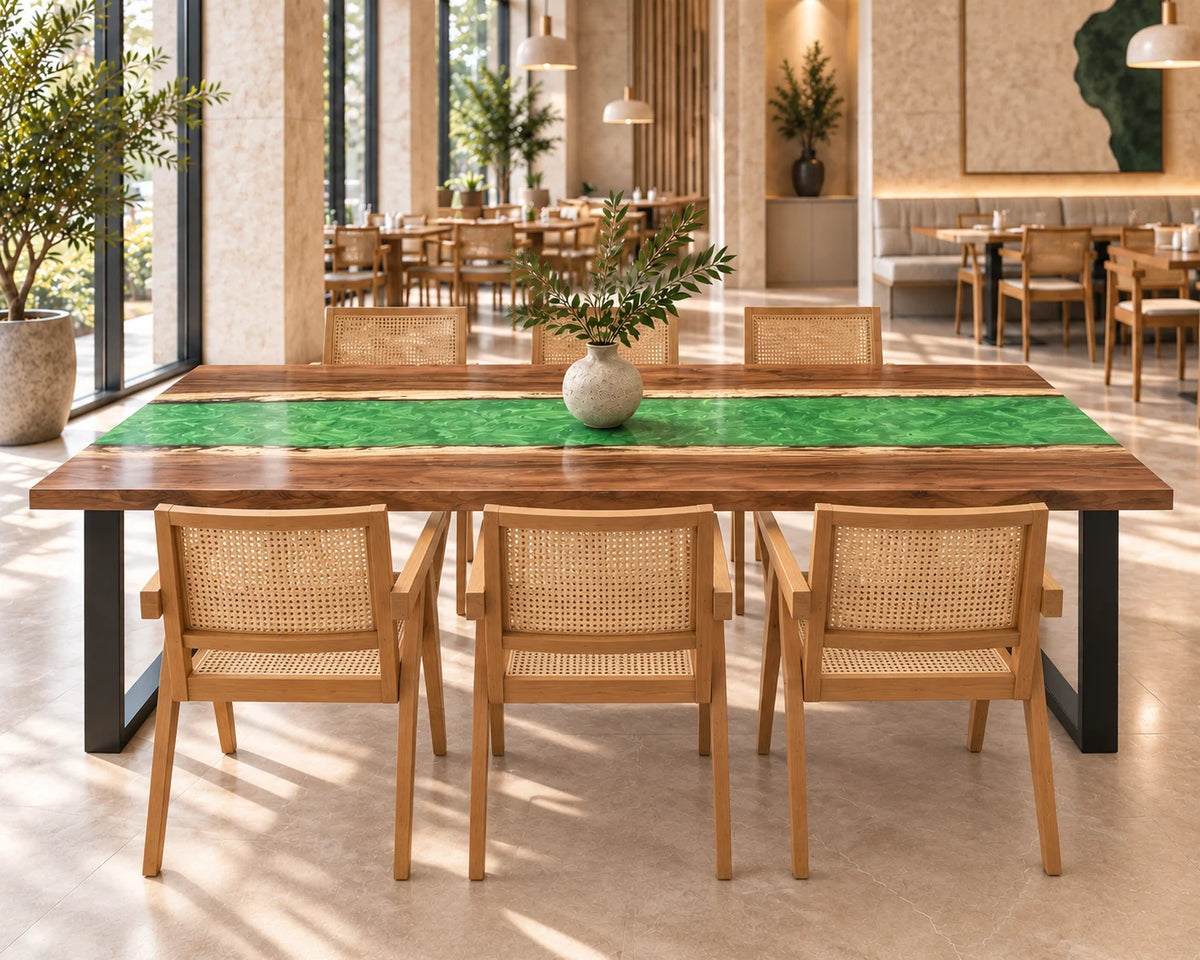 Aurorawoodart Custom Walnut Green Epoxy River Dining Table DT169
