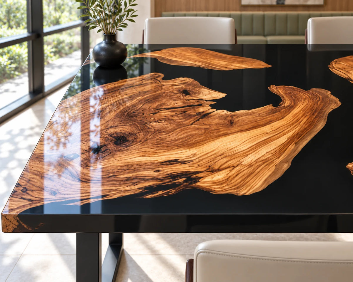 Aurorawoodart Custom Cedar Burl Black Epoxy Live Edge Dining Table DT172
