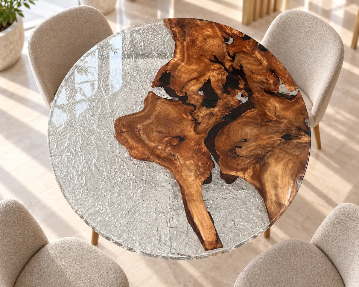Aurorawoodart Custom Cedar Burl Ice White Epoxy Live Edge Dining Table DT173