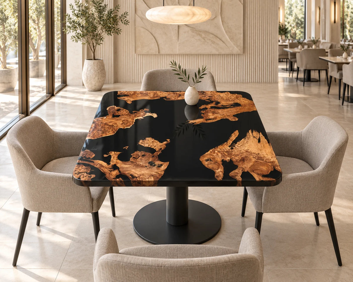 Aurorawoodart Custom Cedar Burl Black Epoxy Live Edge Dining Table DT174