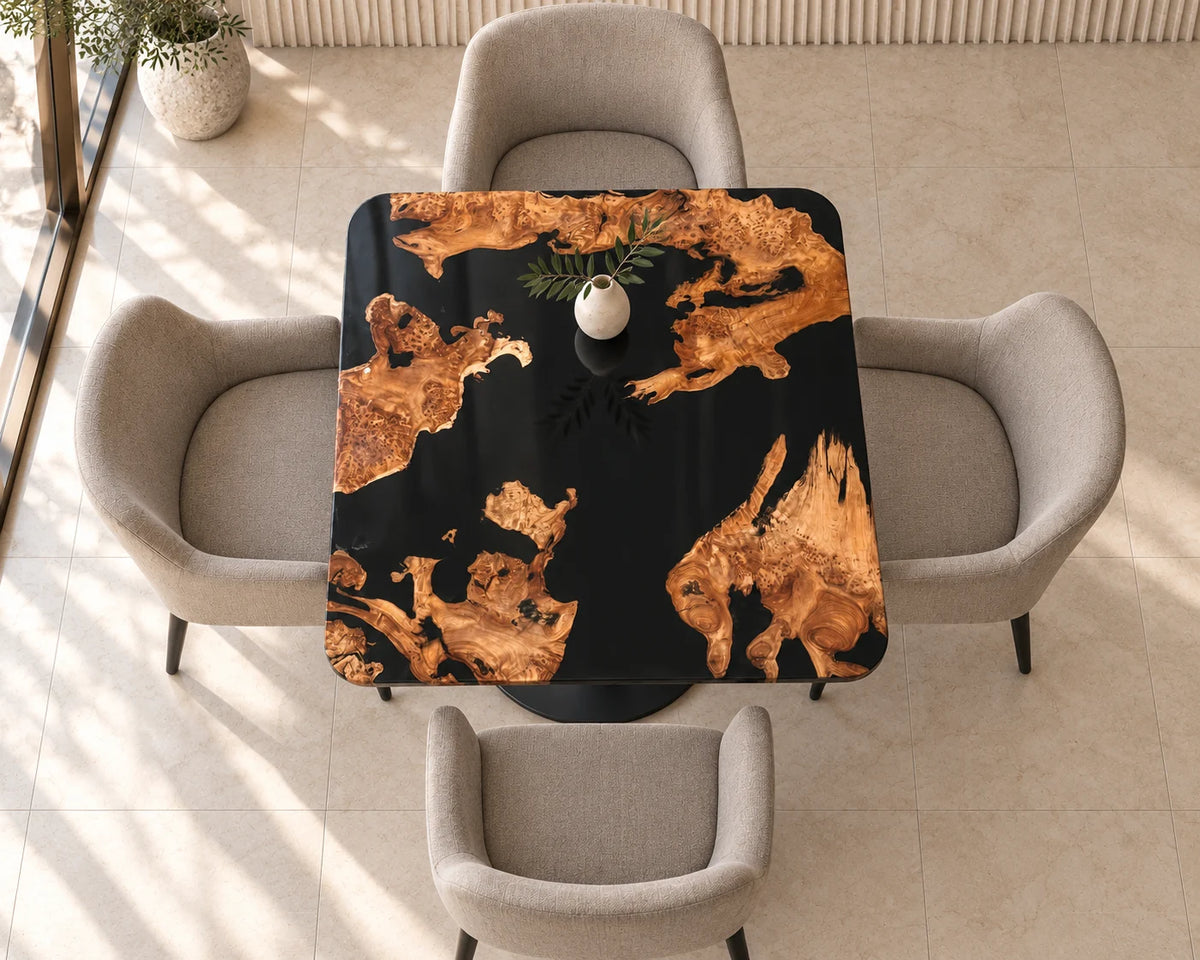 Aurorawoodart Custom Cedar Burl Black Epoxy Live Edge Dining Table DT174