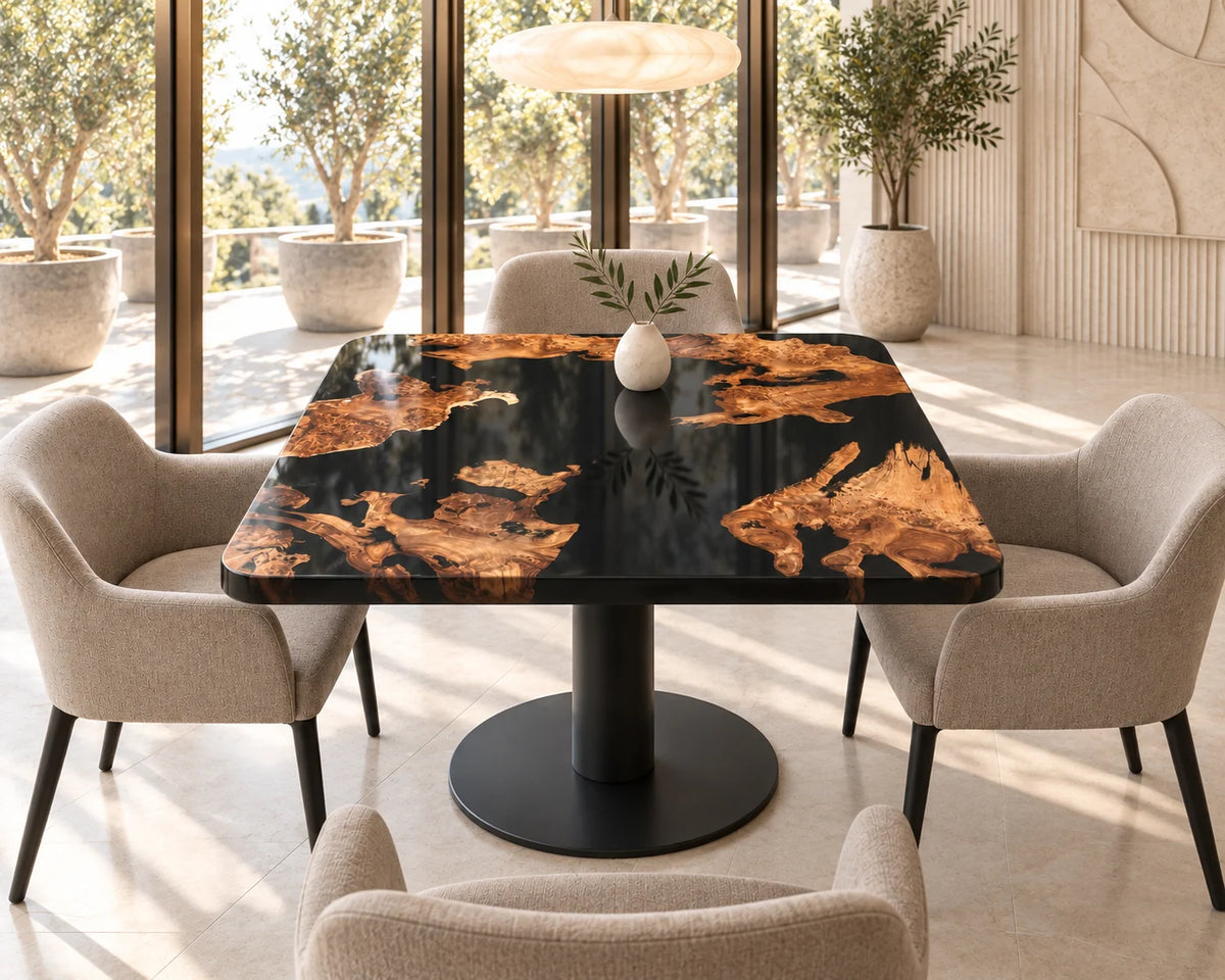 Aurorawoodart Custom Cedar Burl Black Epoxy Live Edge Dining Table DT174