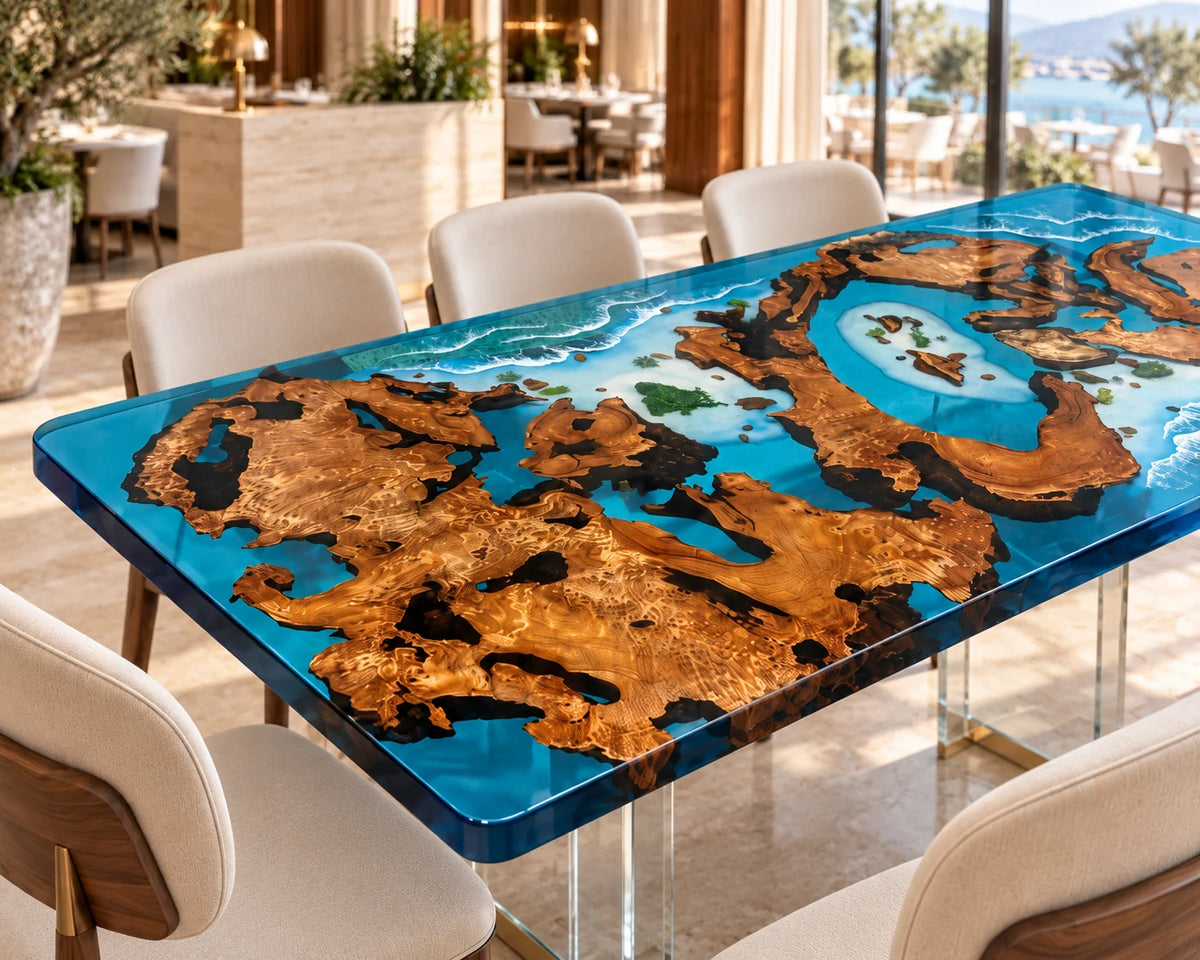 Aurorawoodart Custom Cedar Burl Waves Beach Dining Table DT175