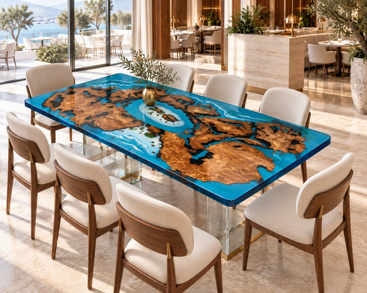 Aurorawoodart Custom Cedar Burl Waves Beach Dining Table DT175