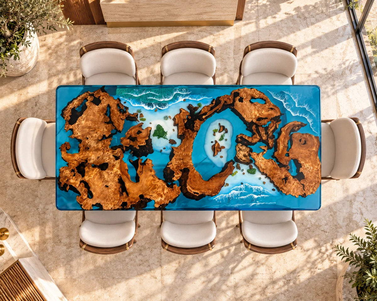 Aurorawoodart Custom Cedar Burl Waves Beach Dining Table DT175