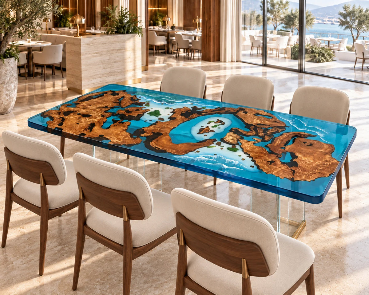 Aurorawoodart Custom Cedar Burl Waves Beach Dining Table DT175