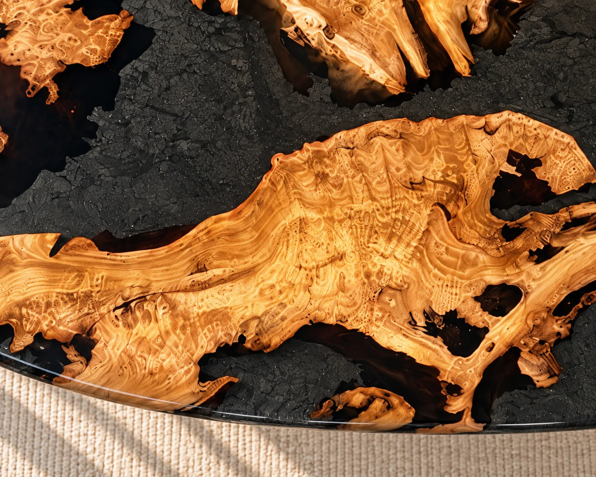 Aurorawoodart Custom Cedar Burl Black Epoxy Live Edge Dining Table DT176