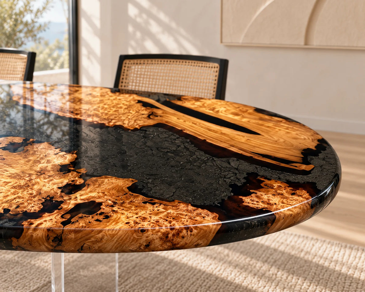 Aurorawoodart Custom Cedar Burl Black Epoxy Live Edge Dining Table DT176