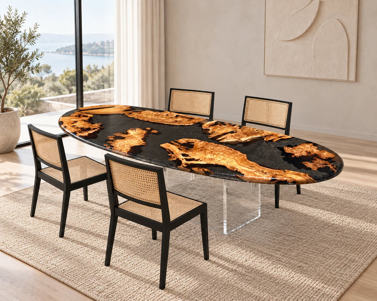Aurorawoodart Custom Cedar Burl Black Epoxy Live Edge Dining Table DT176