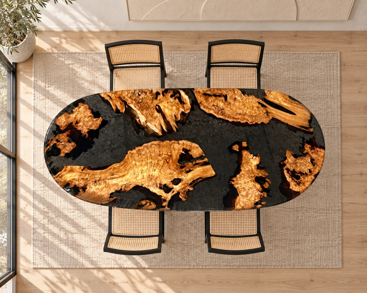 Aurorawoodart Custom Cedar Burl Black Epoxy Live Edge Dining Table DT176