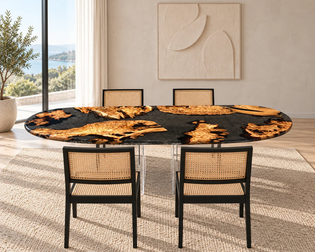 Aurorawoodart Custom Cedar Burl Black Epoxy Live Edge Dining Table DT176