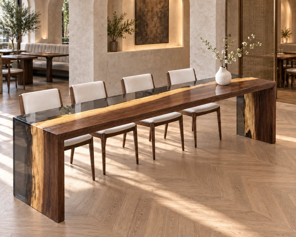 Aurorawoodart Custom Walnut Clear Epoxy Waterfall Dining Table DT178