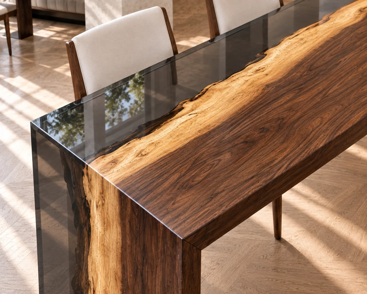 Aurorawoodart Custom Walnut Clear Epoxy Waterfall Dining Table DT178
