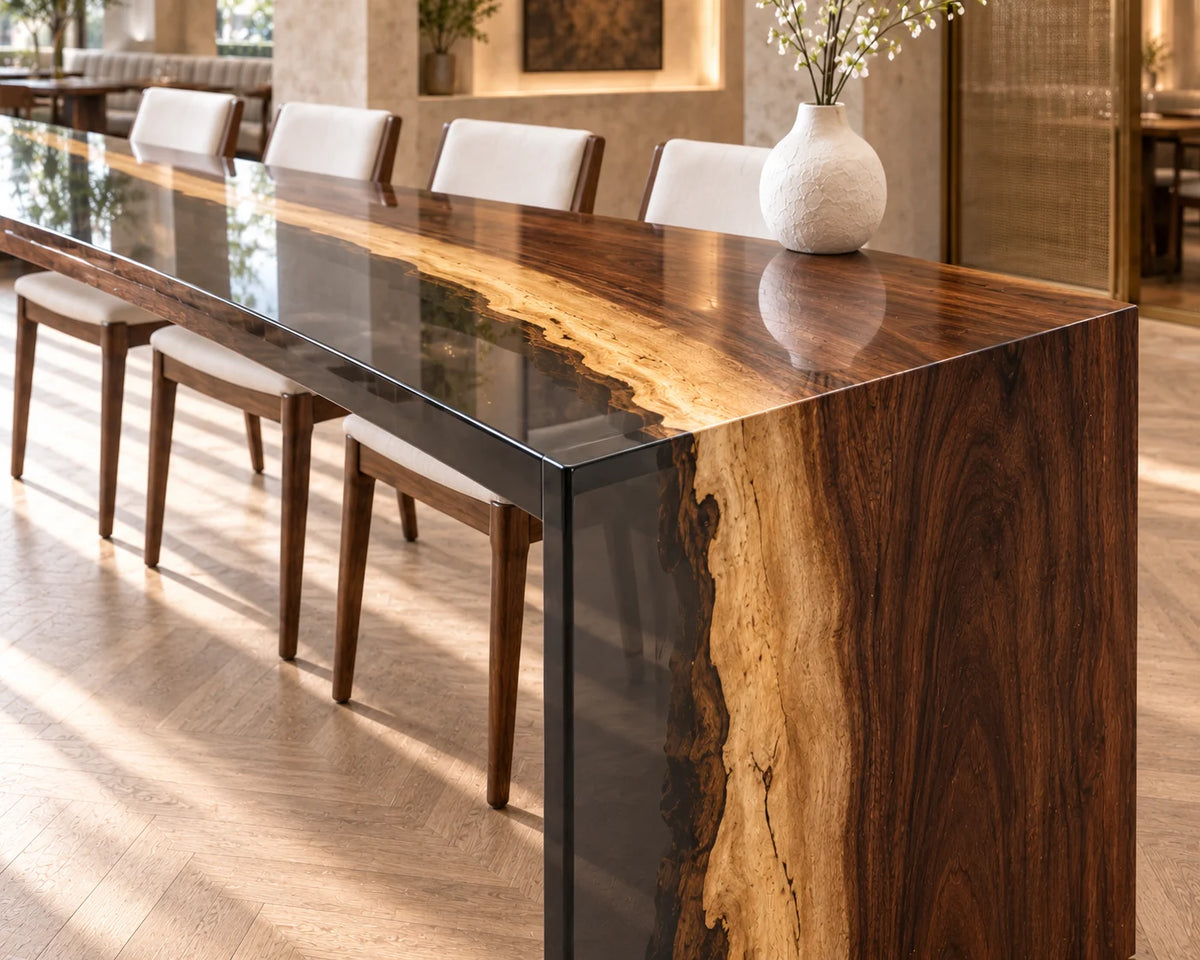 Aurorawoodart Custom Walnut Clear Epoxy Waterfall Dining Table DT178