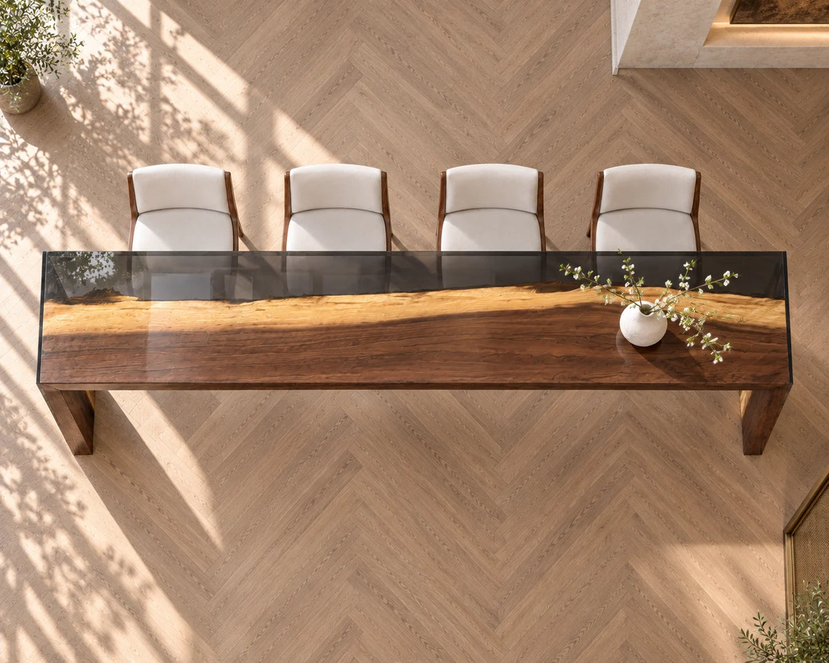 Aurorawoodart Custom Walnut Clear Epoxy Waterfall Dining Table DT178