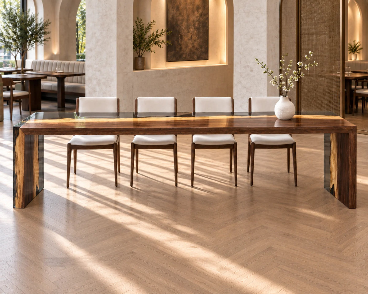 Aurorawoodart Custom Walnut Clear Epoxy Waterfall Dining Table DT178