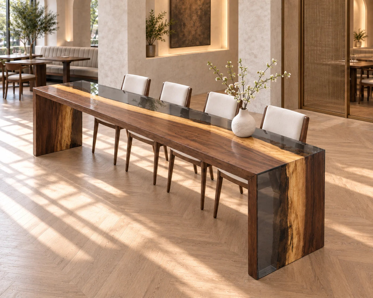 Aurorawoodart Custom Walnut Clear Epoxy Waterfall Dining Table DT178