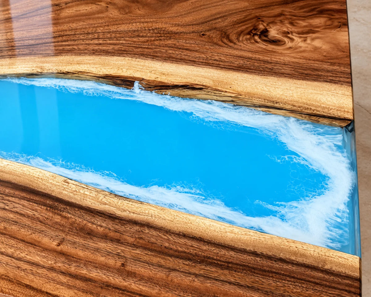 Aurorawoodart Custom Walnut Blue Epoxy Waterfall Dining Table DT179