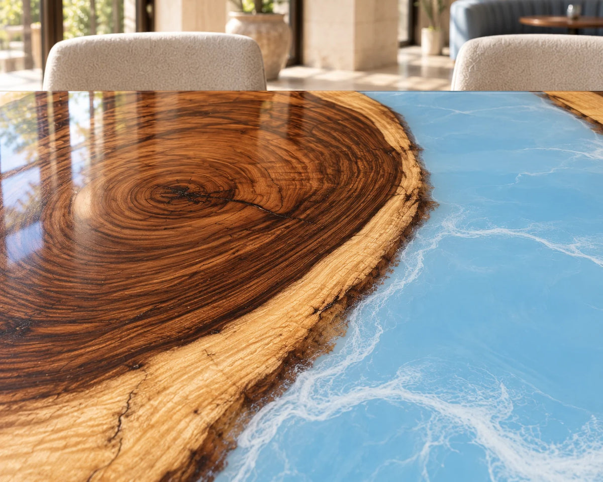 Aurorawoodart Custom Walnut Blue Epoxy Waterfall Dining Table DT180