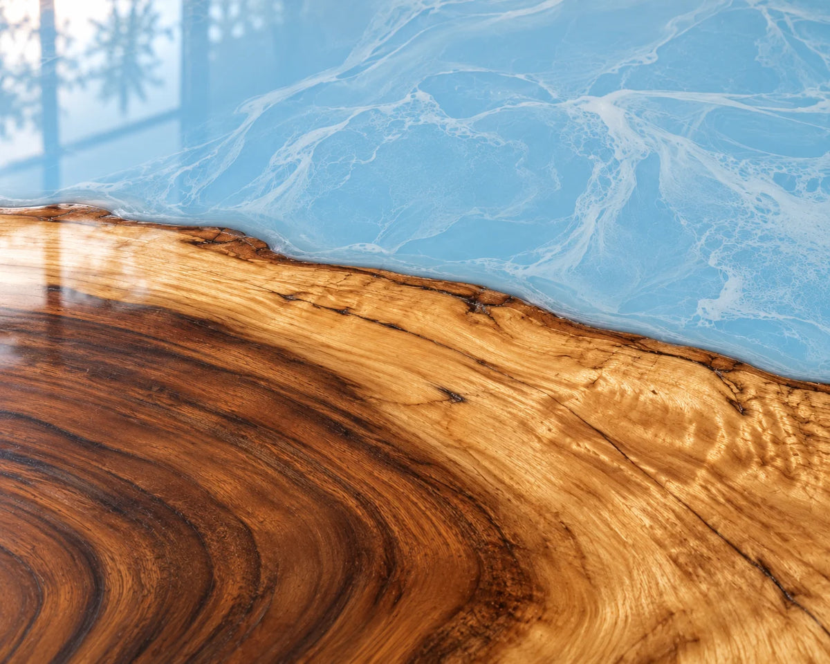Aurorawoodart Custom Walnut Blue Epoxy Waterfall Dining Table DT180