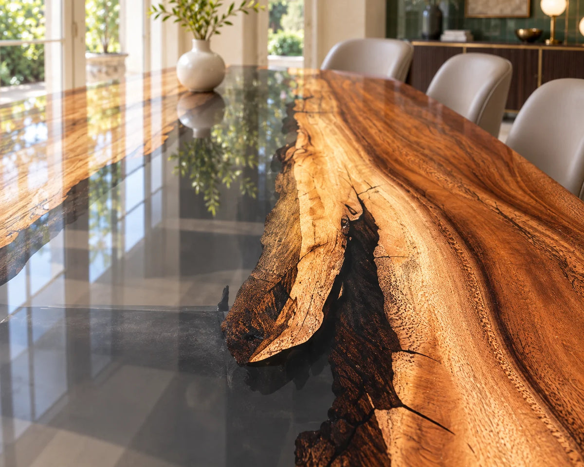 Aurorawoodart Custom Walnut Clear Epoxy Waterfall Dining Table DT181