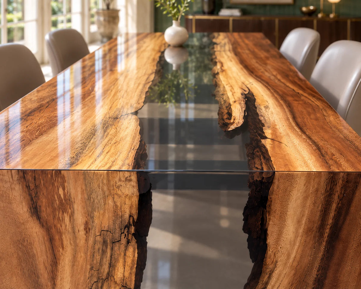 Aurorawoodart Custom Walnut Clear Epoxy Waterfall Dining Table DT181