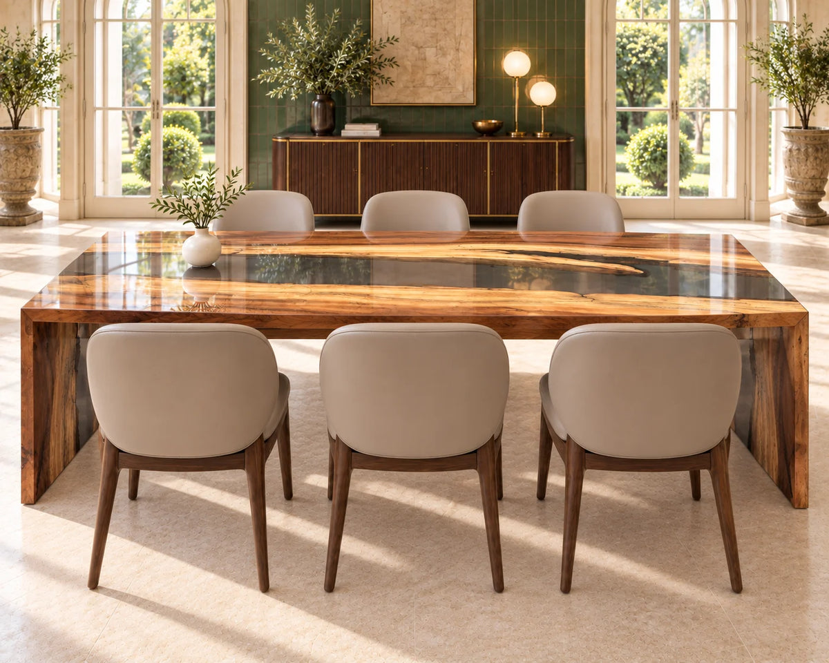 Aurorawoodart Custom Walnut Clear Epoxy Waterfall Dining Table DT181