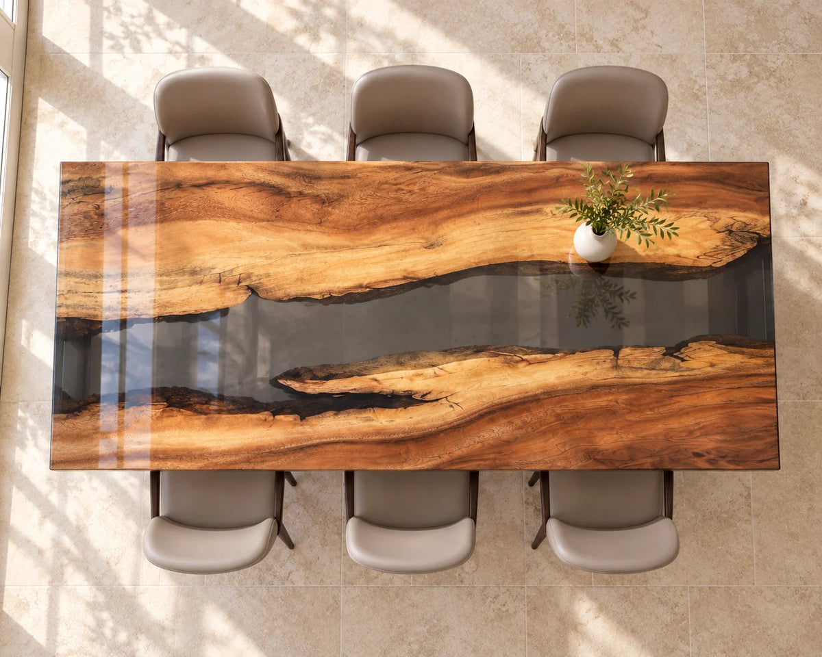 Aurorawoodart Custom Walnut Clear Epoxy Waterfall Dining Table DT181