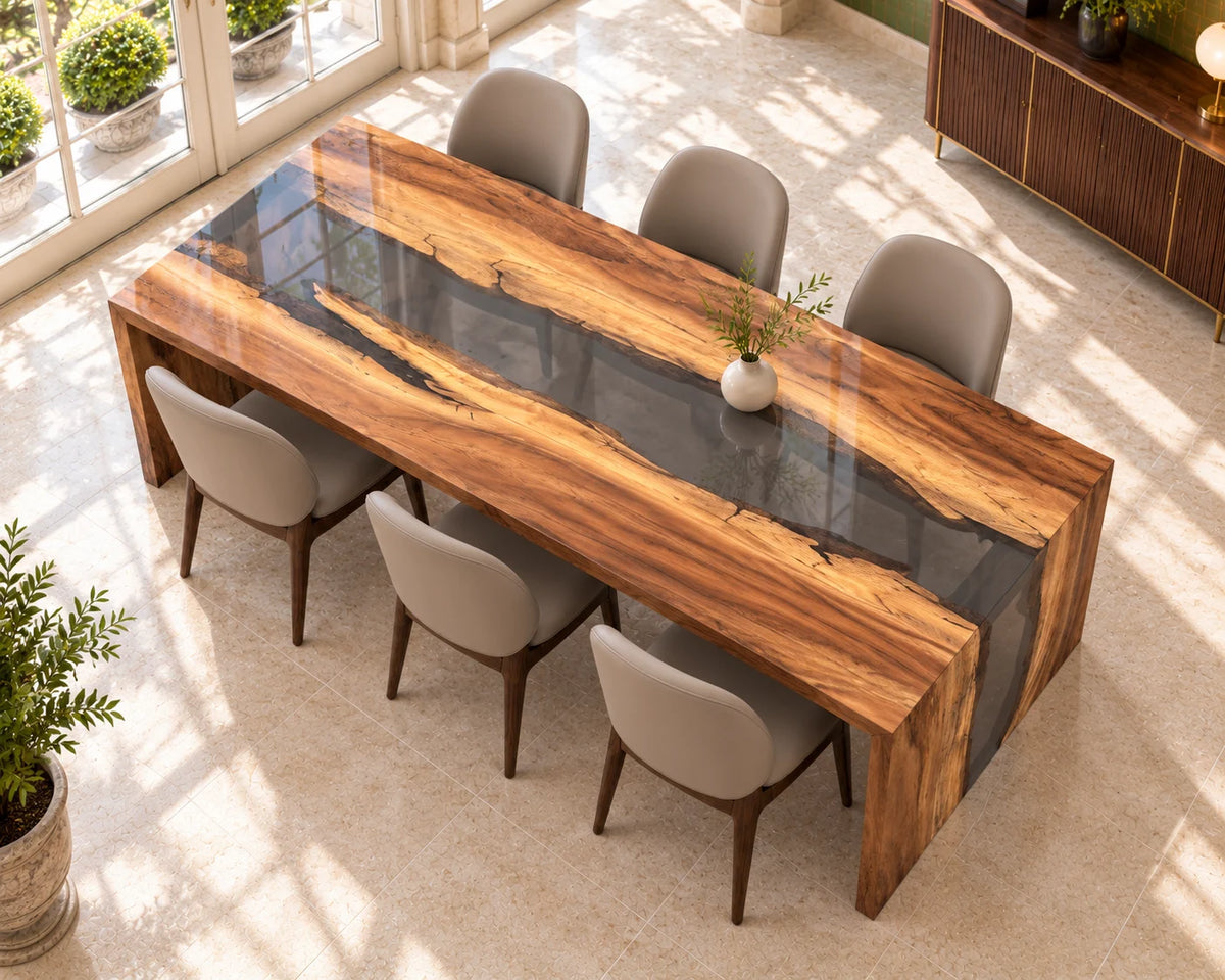 Aurorawoodart Custom Walnut Clear Epoxy Waterfall Dining Table DT181