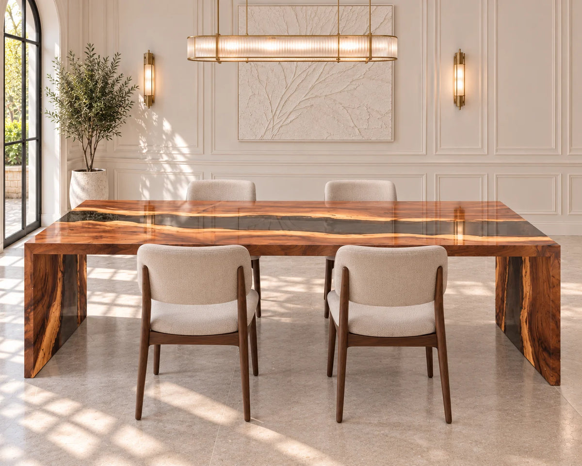 Aurorawoodart Custom Walnut Clear Epoxy Waterfall Dining Table DT182