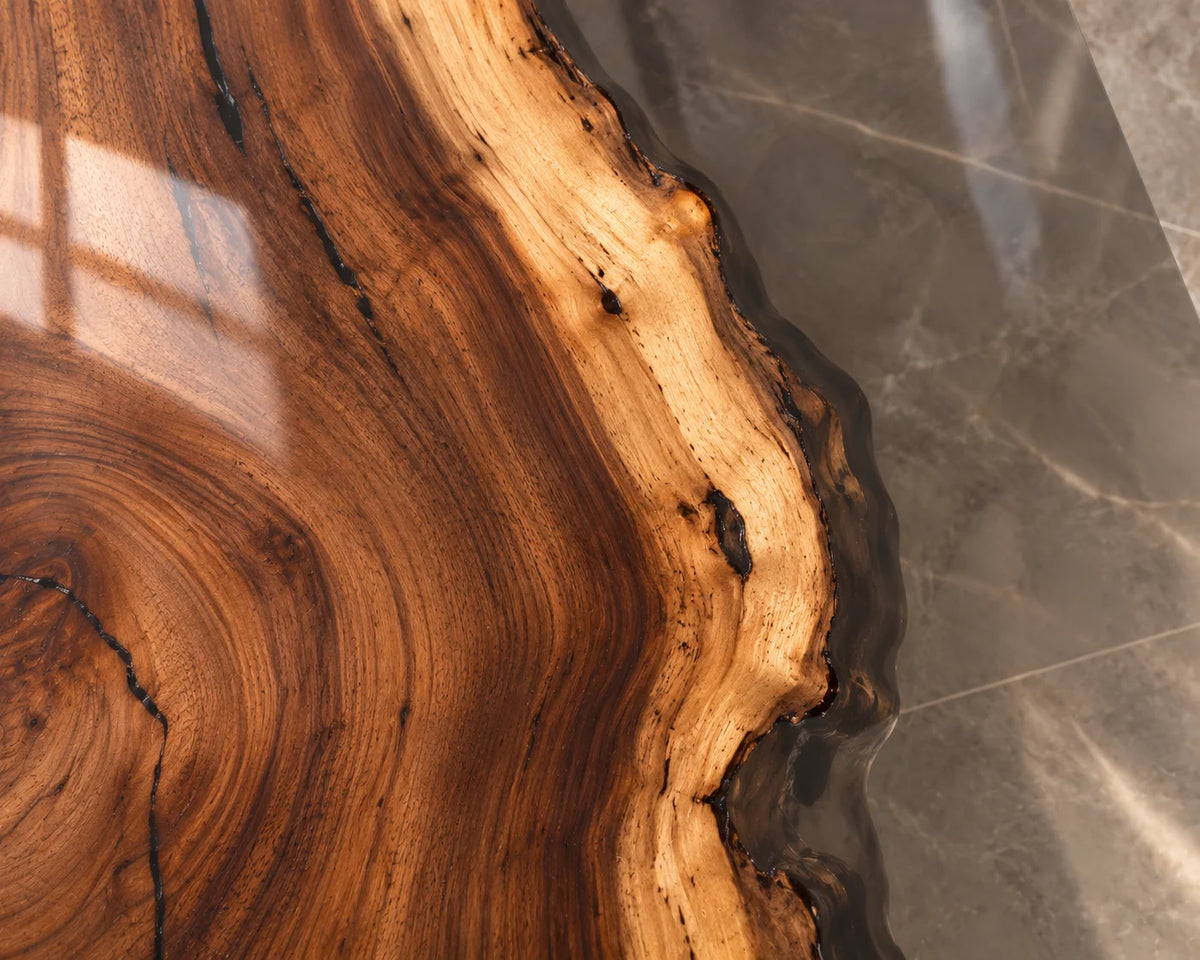 Aurorawoodart Custom Walnut Clear Epoxy Waterfall Dining Table DT182