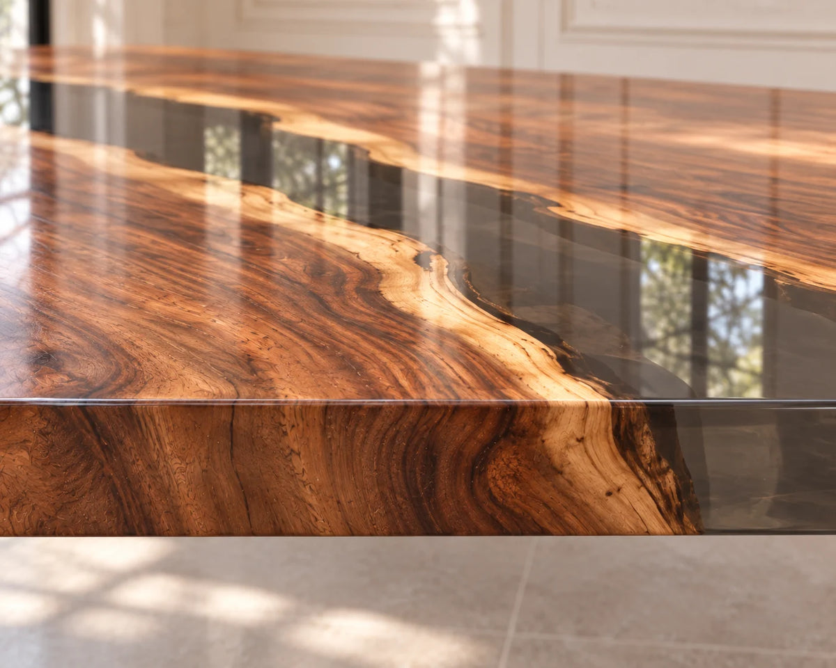Aurorawoodart Custom Walnut Clear Epoxy Waterfall Dining Table DT182